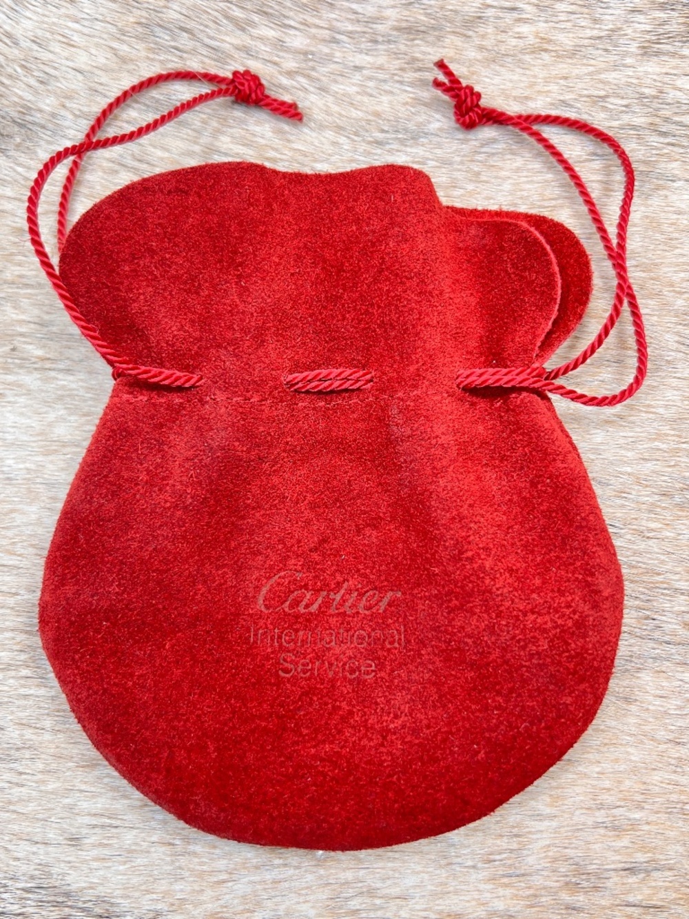 Red Cartier Suede International Service Travel Pouch Dust Bag With Drawstring